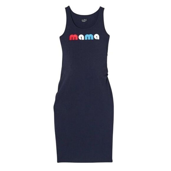 Isabel Maternity Mama Dress Womens MEDIUM Blue Sleeveless Shirred Scoop-Neck NEW - Picture 9 of 10